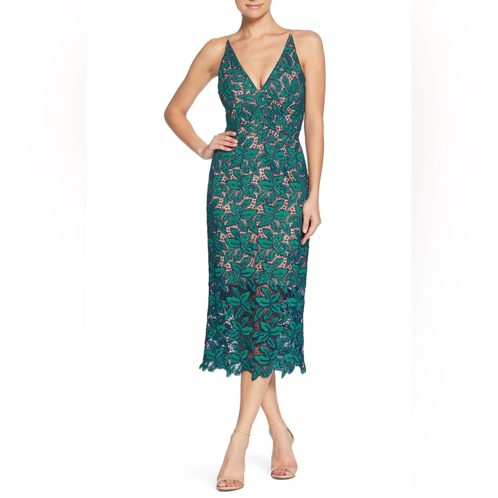Dress the Population Aurora Kelly Green and Navy Lace Dress